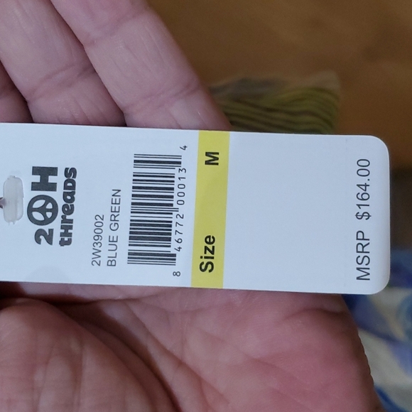 2OH silk blue green sheer color wave asymmetric long sleeve shirt - Picture 5 of 7